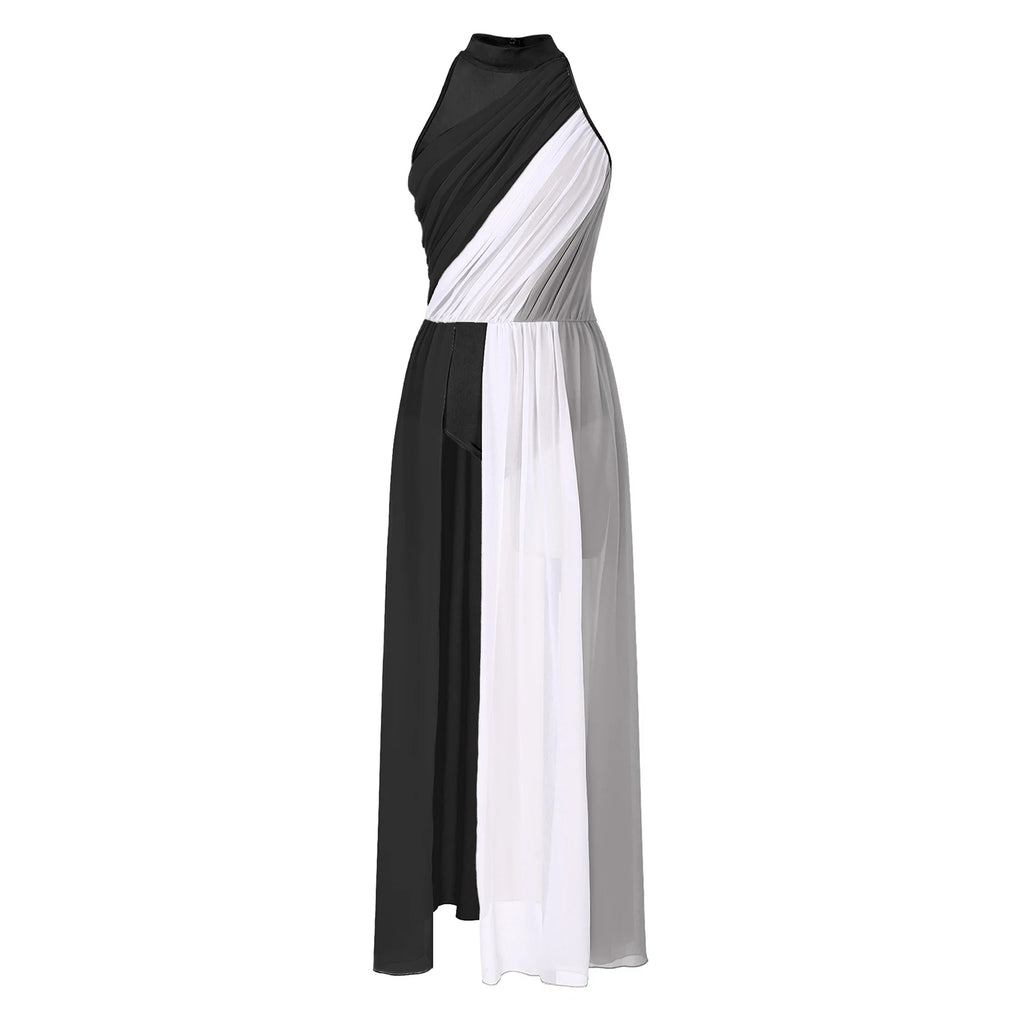 Vestido Elegante Maxi para Mulher com Decote Assimétrico e Cintura Marcada