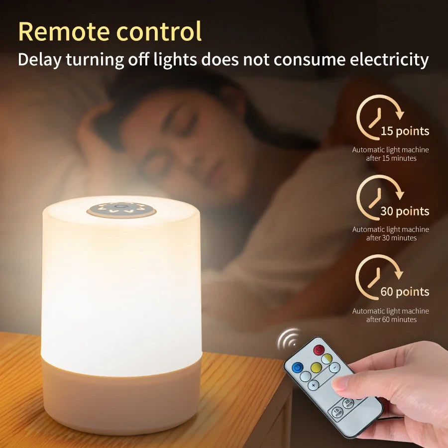 Candeeiro LED Tátil Recarregável com Comando – Luz Ambiente para Quarto