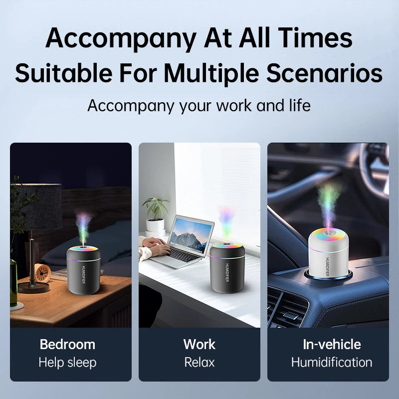 Humidificador Mini USB com Luz LED RGB – Difusor Aromático 180ML