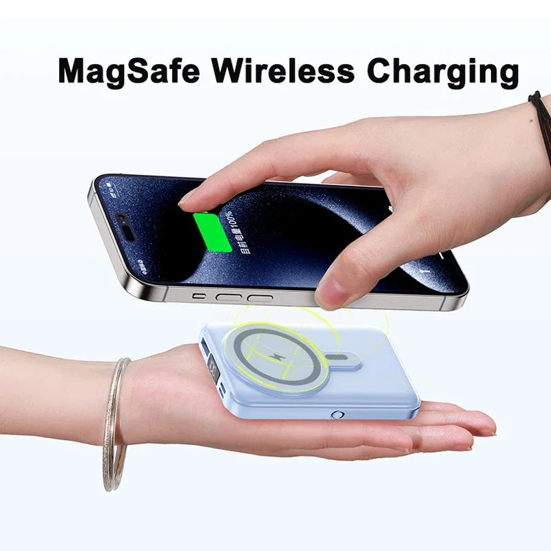 Power Bank Magnética 20.000 mAh – Carregamento Sem Fios com Cabos Integrados e Suporte