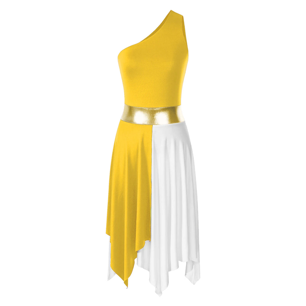 Vestido Elegante Maxi para Mulher com Decote Assimétrico e Cintura Marcada
