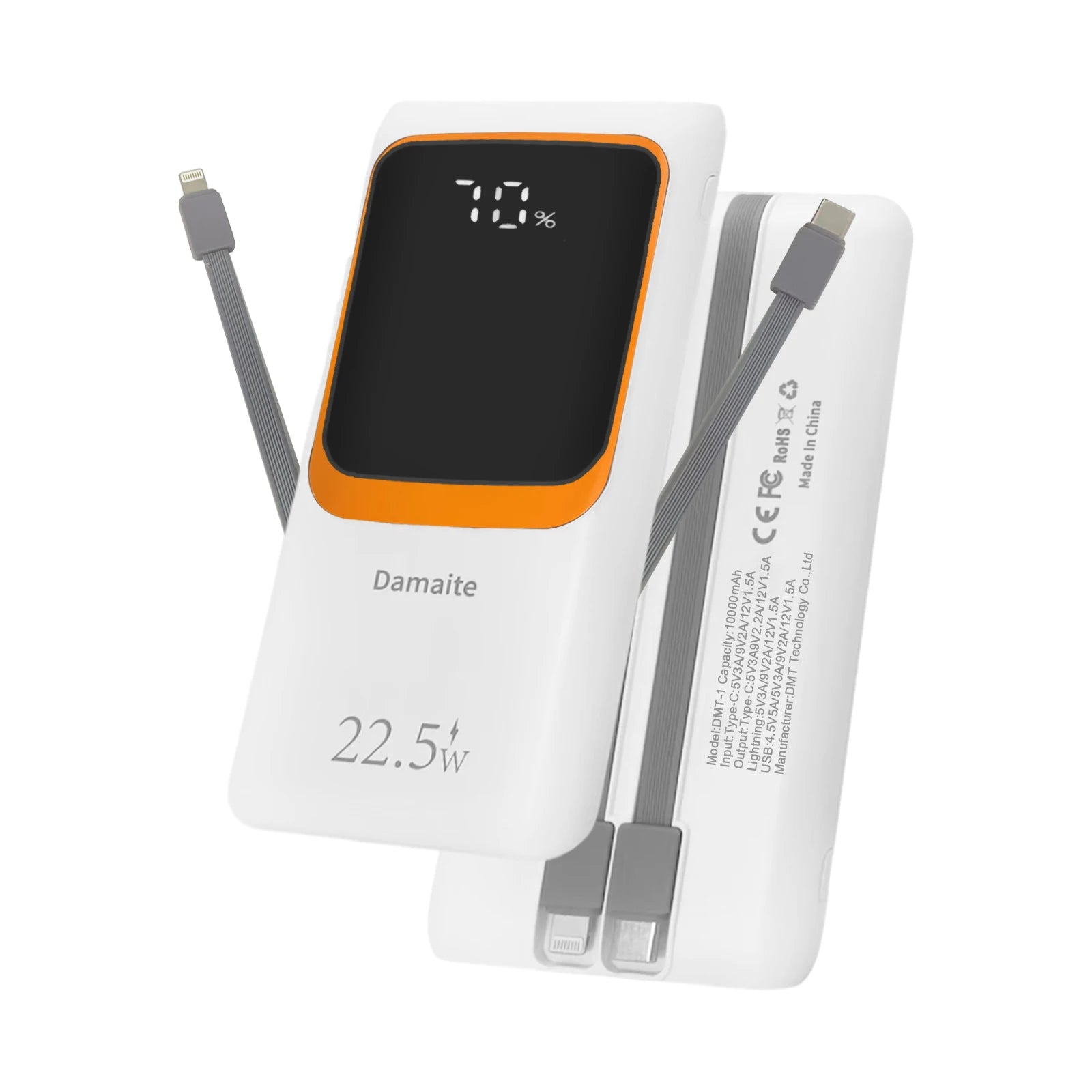 Power Bank 10.000 mAh 22,5W – Carregamento Rápido PD com Cabos Integrados
