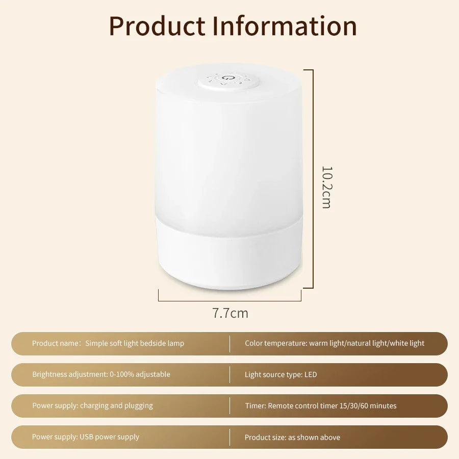 Candeeiro LED Tátil Recarregável com Comando – Luz Ambiente para Quarto