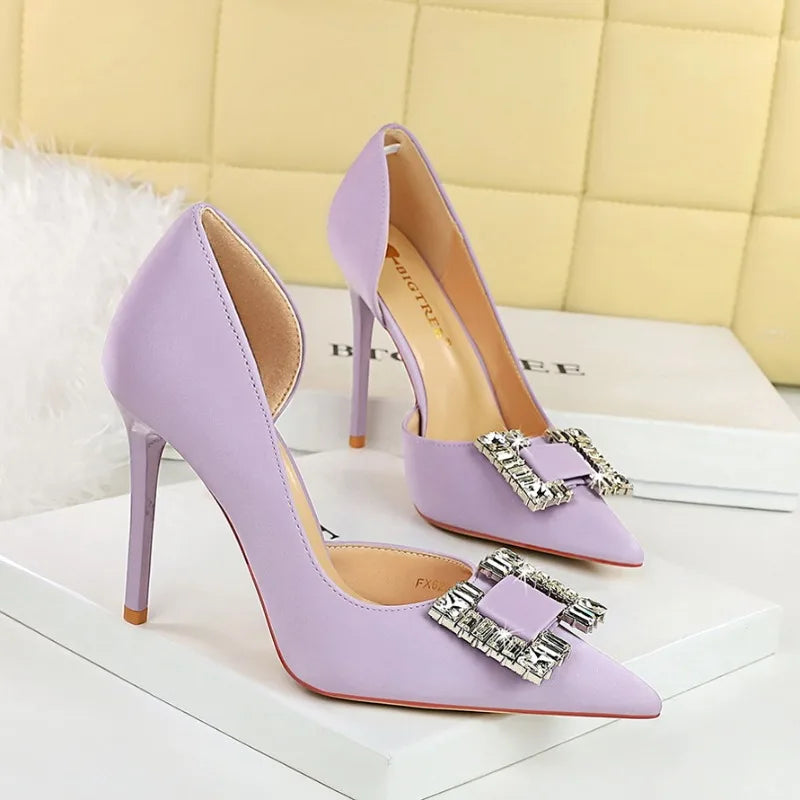 Women 10.5cm High Heels Lady Sexy Stylish Pearl Purple Pumps Female Elegant Pointed Toe Stiletto Heel Shoes