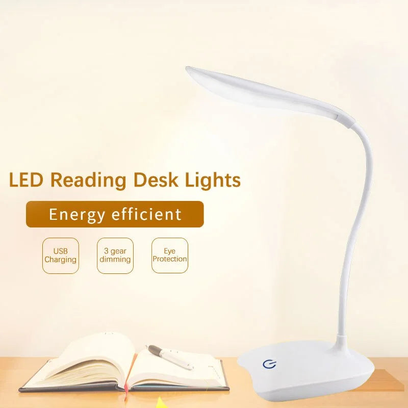 Candeeiro LED de Secretária USB Recarregável – Luz Regulável para Estudo e Trabalho