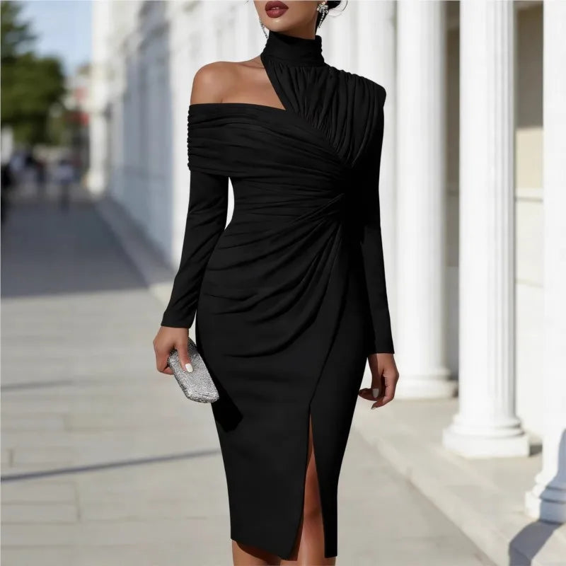 Vestido Midi Elegante de Ombro Descoberto para Mulher