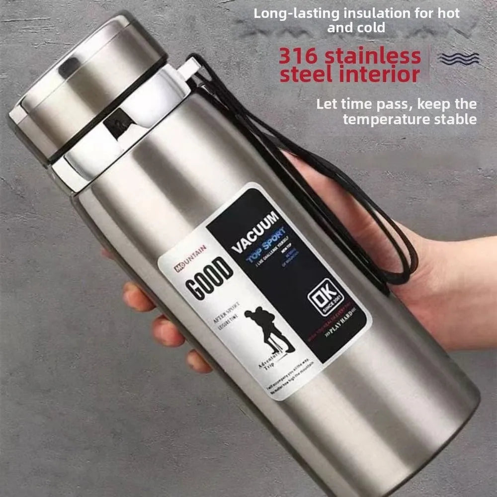 800/1000ml Sports Thermos Bottle Large Capacity Stainless Steel Insulated Water Bottle with Hanging Rope Leak Proof