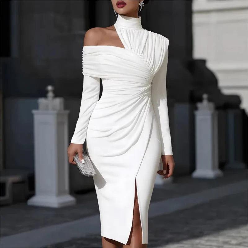 Vestido Midi Elegante de Ombro Descoberto para Mulher