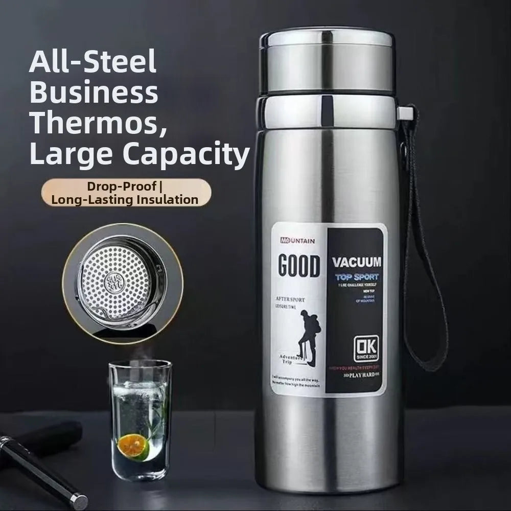 800/1000ml Sports Thermos Bottle Large Capacity Stainless Steel Insulated Water Bottle with Hanging Rope Leak Proof