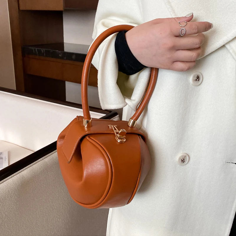 Bowling Spherical Women's Handbag Luxury Brand Designer Hobos Bag Fashion Mini Round Shoulder Bags PU Leather Female Purse