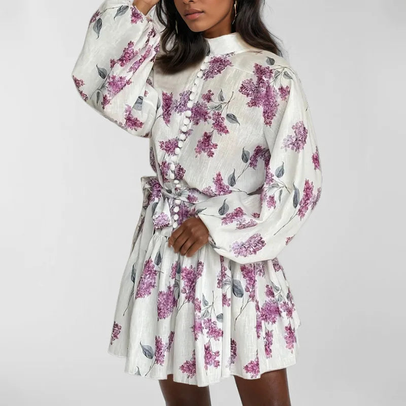 Vestido Midi Floral Elegante de Manga Comprida