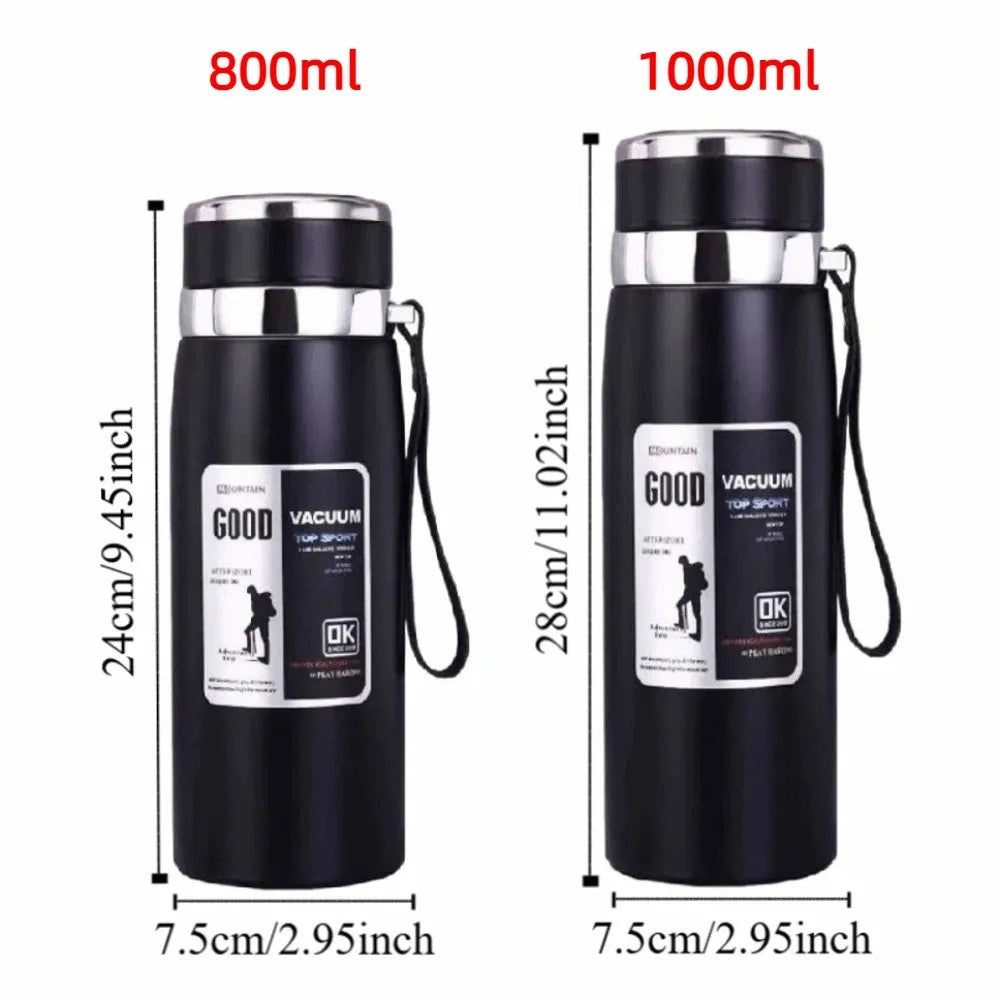 800/1000ml Sports Thermos Bottle Large Capacity Stainless Steel Insulated Water Bottle with Hanging Rope Leak Proof