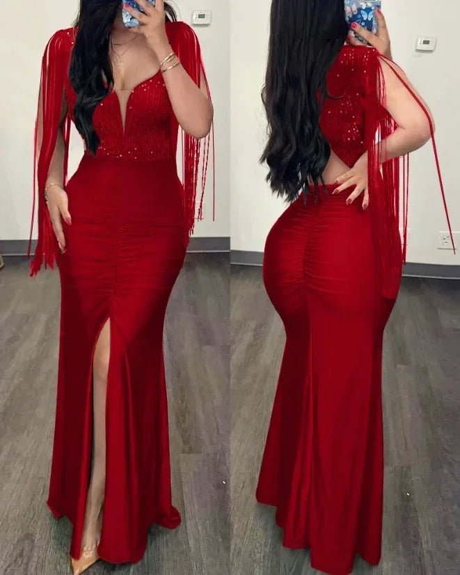 Vestido Longo Elegance Shine – Ombro a Descoberto com Lantejoulas