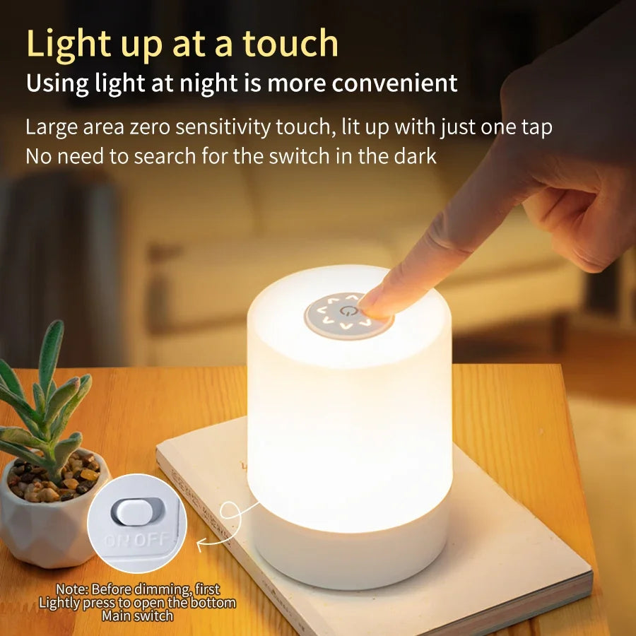 Candeeiro LED Tátil Recarregável com Comando – Luz Ambiente para Quarto