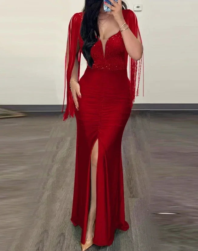 Vestido Longo Elegance Shine – Ombro a Descoberto com Lantejoulas