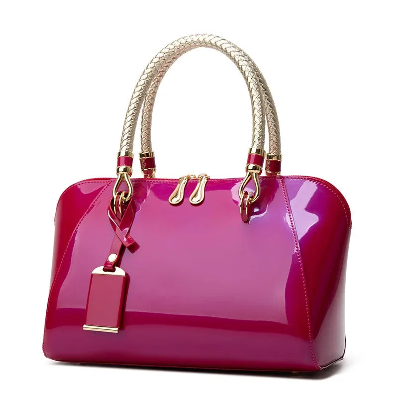 Luxury Designer Handbag Shiny Leather Boston Bag 2024 Fashion New Blue Red Black Beige Pink Bags for Women