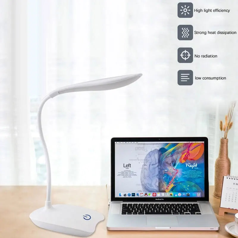 Candeeiro LED de Secretária USB Recarregável – Luz Regulável para Estudo e Trabalho
