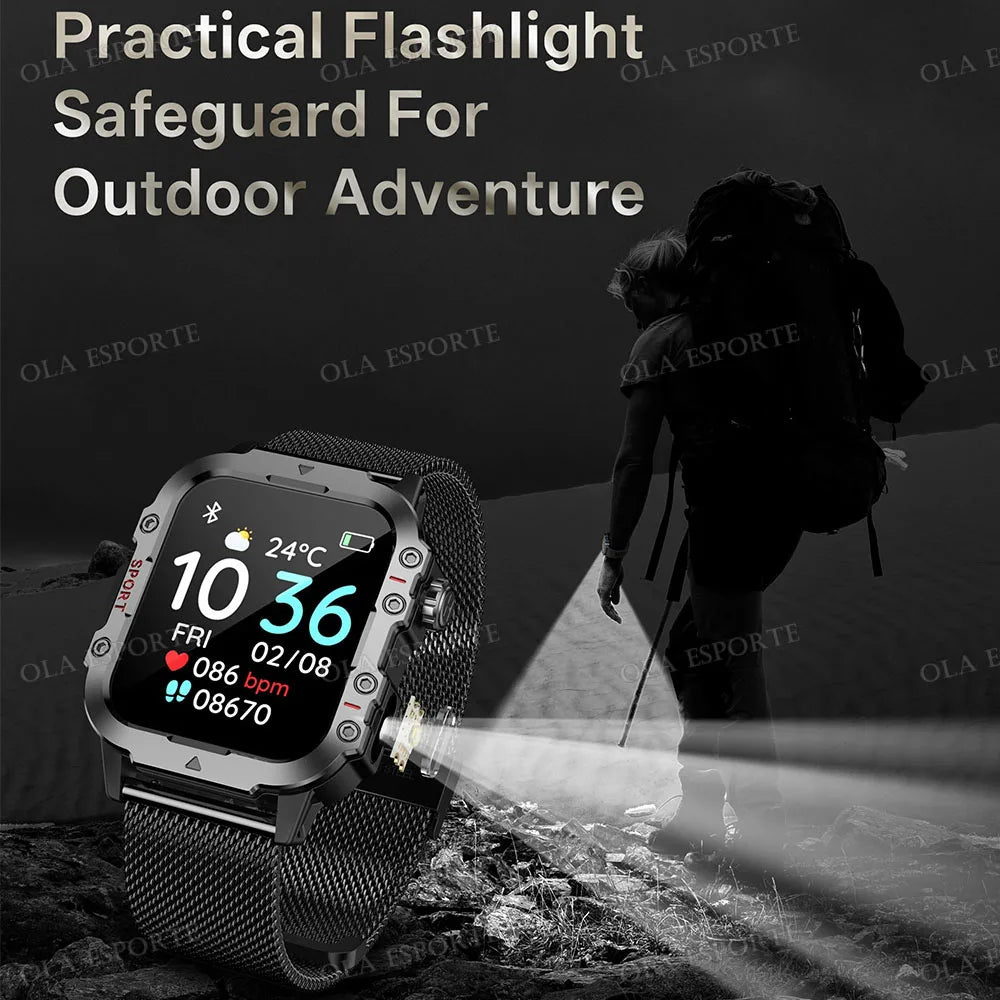 Smartwatch Militar Premium IP67 com Chamadas Bluetooth e Monitorização da Saúde