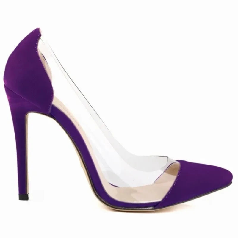 New Women High Heels Sexy Pumps Pointed Toes Transparent Ladies Single Thin Heel Stilettos Party Dress Wedding Shoes Plus Size