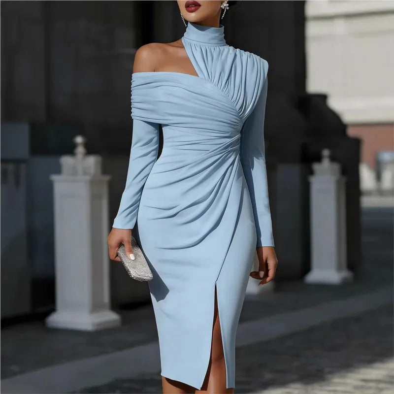 Vestido Midi Elegante de Ombro Descoberto para Mulher