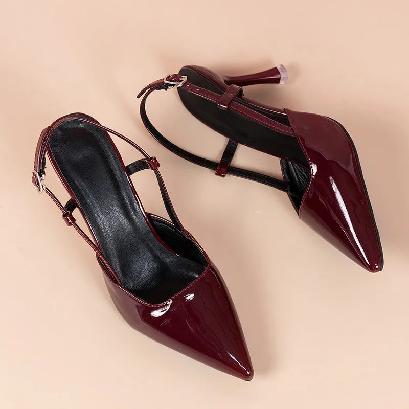 Women Design Pointy Toe High Heels Pumps Women Fashion Thin Heel Sexy Slingback Sandals Elegant Patent Leather Party Dress Shoes