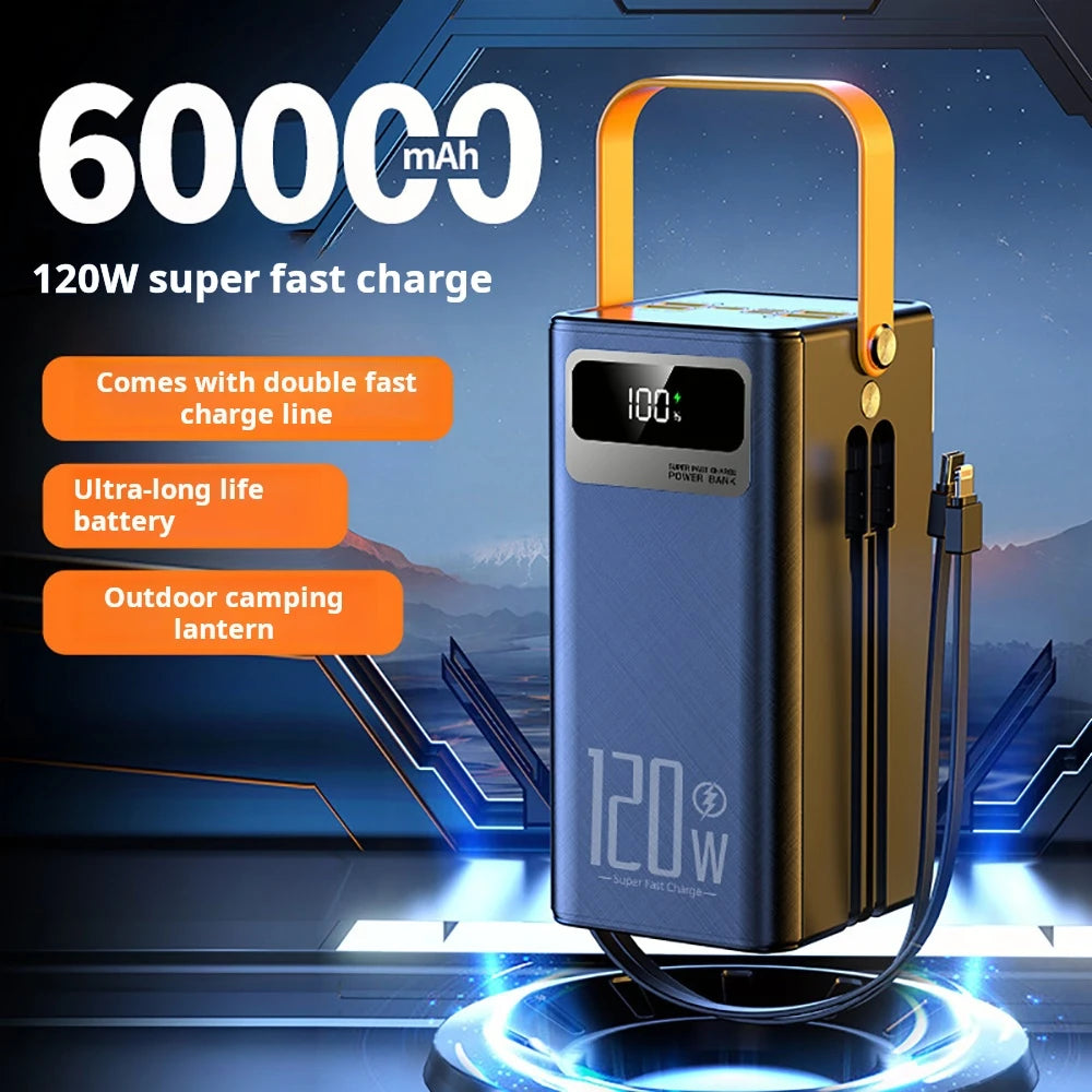 Power Bank Portátil 30.000/60.000 mAh 120W – Carregamento Rápido com Lanterna LED