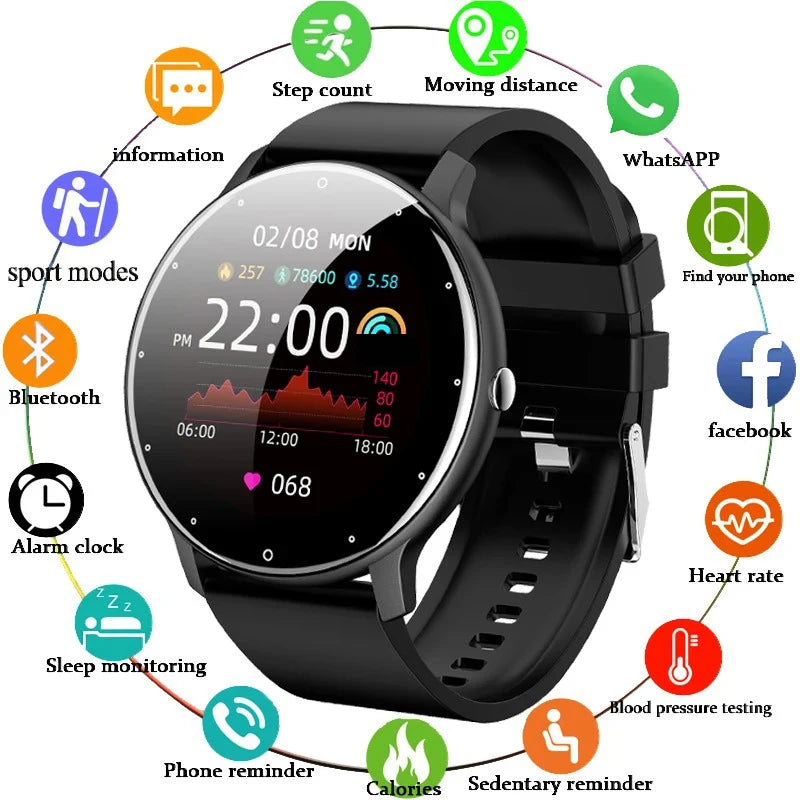 Smartwatch Elegante Redondo com Monitorização da Saúde e Fitness