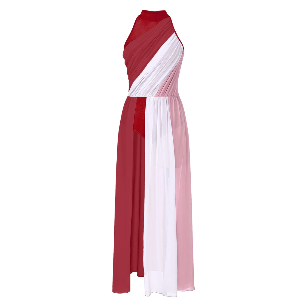 Vestido Elegante Maxi para Mulher com Decote Assimétrico e Cintura Marcada