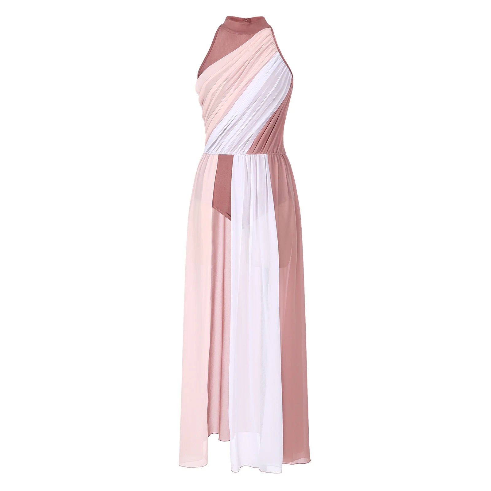 Vestido Elegante Maxi para Mulher com Decote Assimétrico e Cintura Marcada
