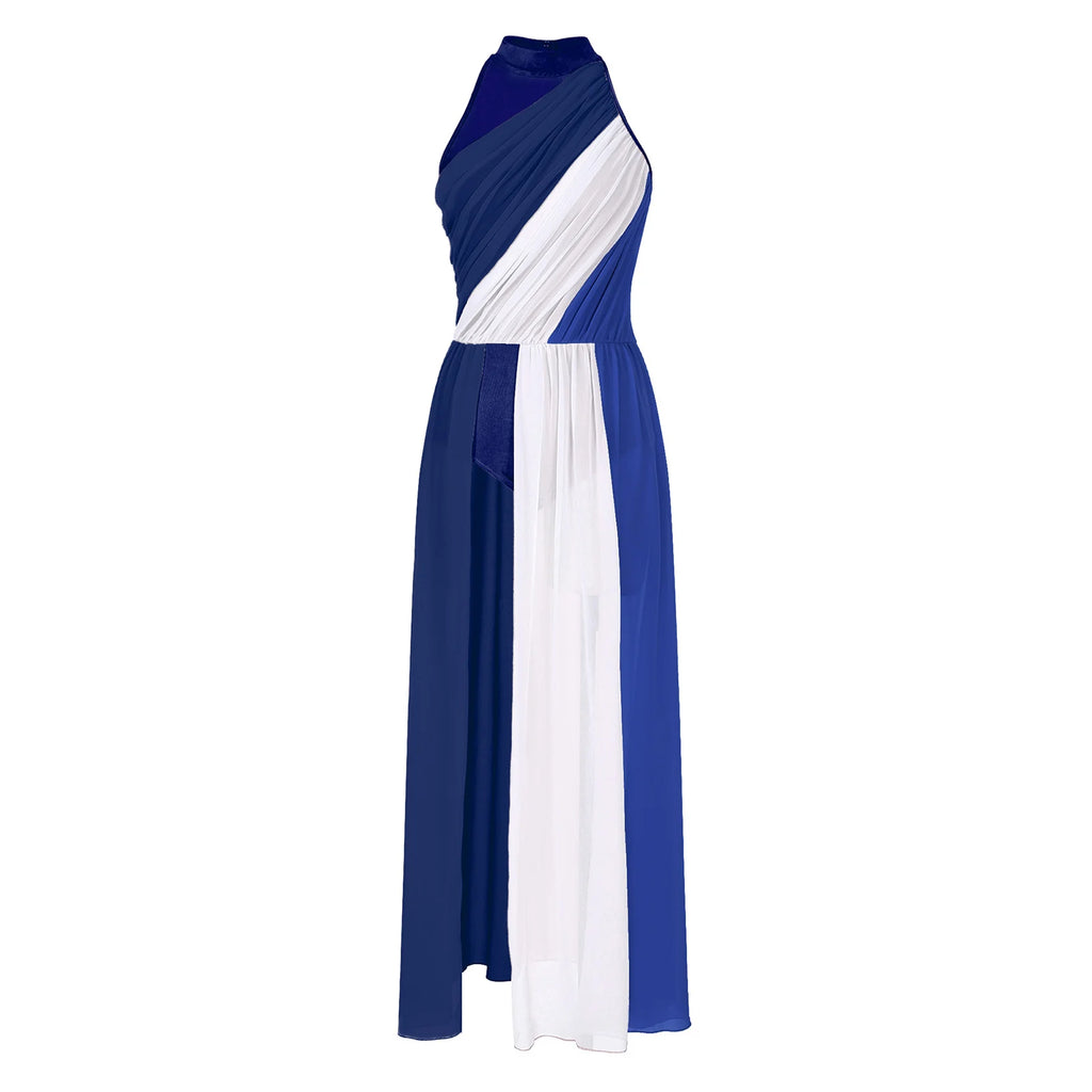 Vestido Elegante Maxi para Mulher com Decote Assimétrico e Cintura Marcada