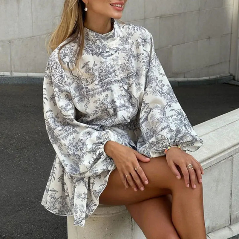 Vestido Midi Floral Elegante de Manga Comprida