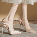 Wedding Heels Women Luxury Brand Design String Bead Pearls High Heels Ladies Sexy Elegant Pointed Toe White Black Pumps