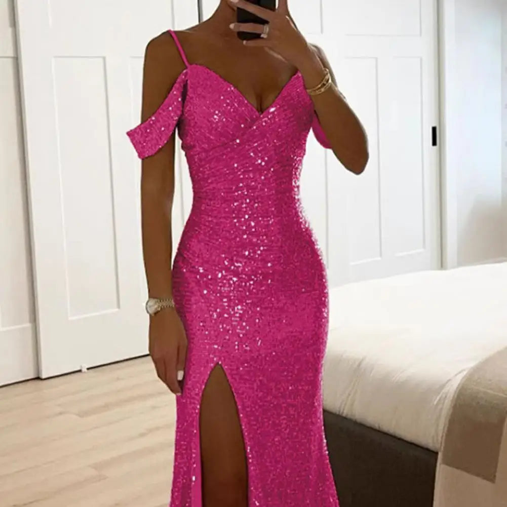 Vestido de Gala Elegance - Lantejoulas Premium com Decote em V
