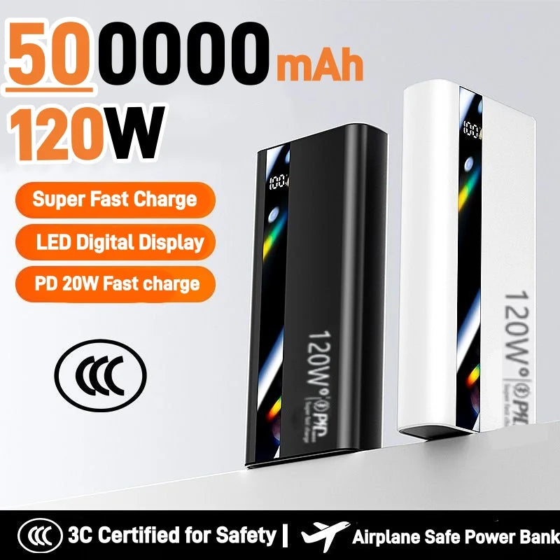 Power Bank 50.000 mAh 120W – Carregamento Rápido USB-C e USB
