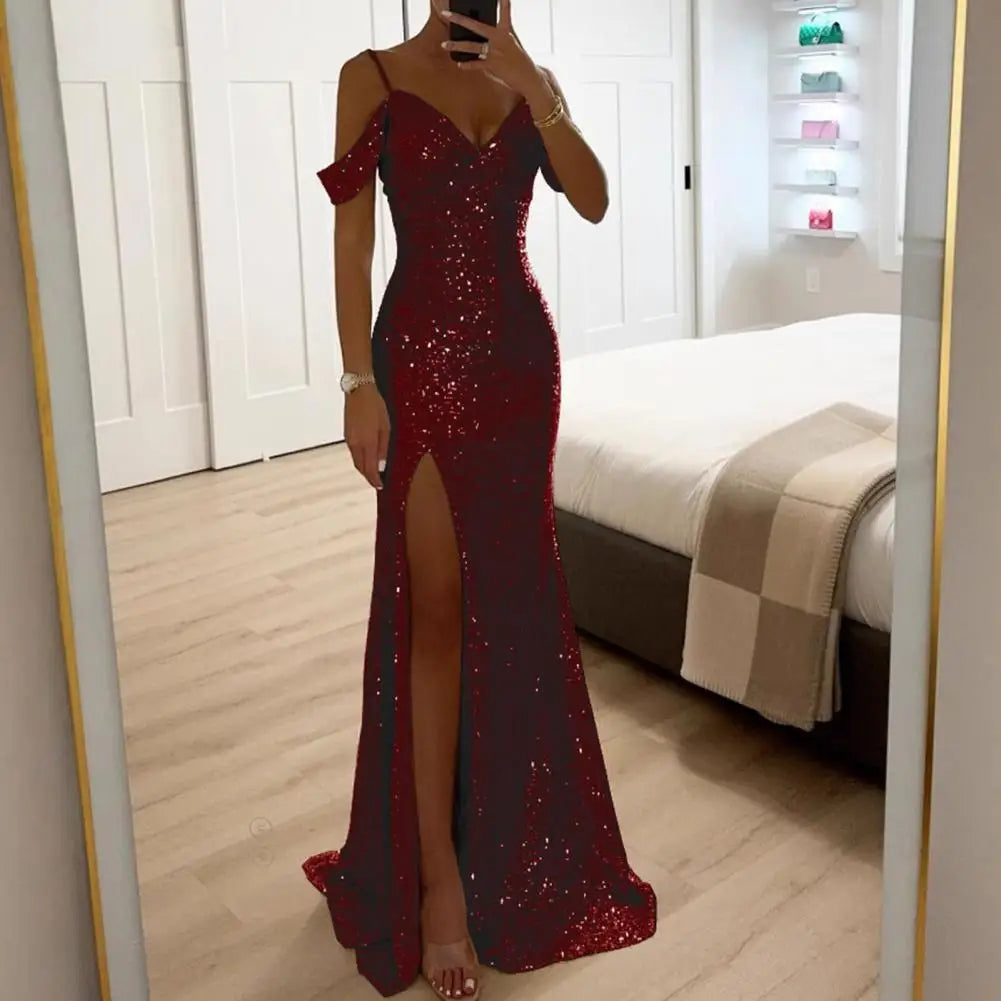 Vestido de Gala Elegance - Lantejoulas Premium com Decote em V