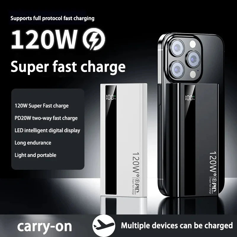 Power Bank 50.000 mAh 120W – Carregamento Rápido USB-C e USB