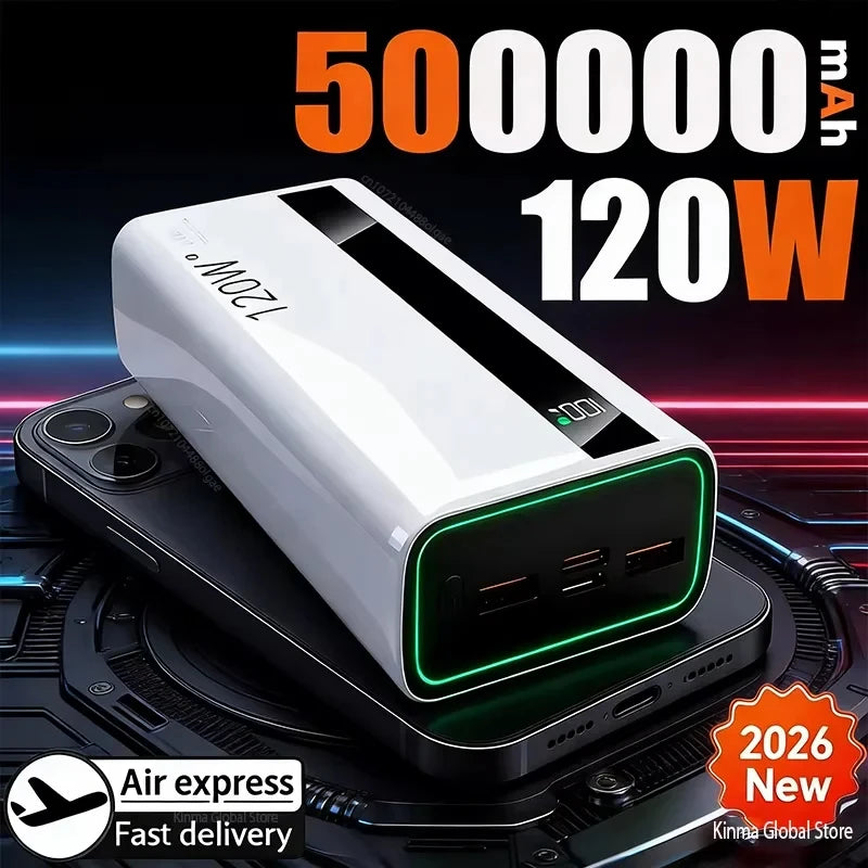 Power Bank 50.000 mAh 120W – Carregamento Rápido USB-C e USB