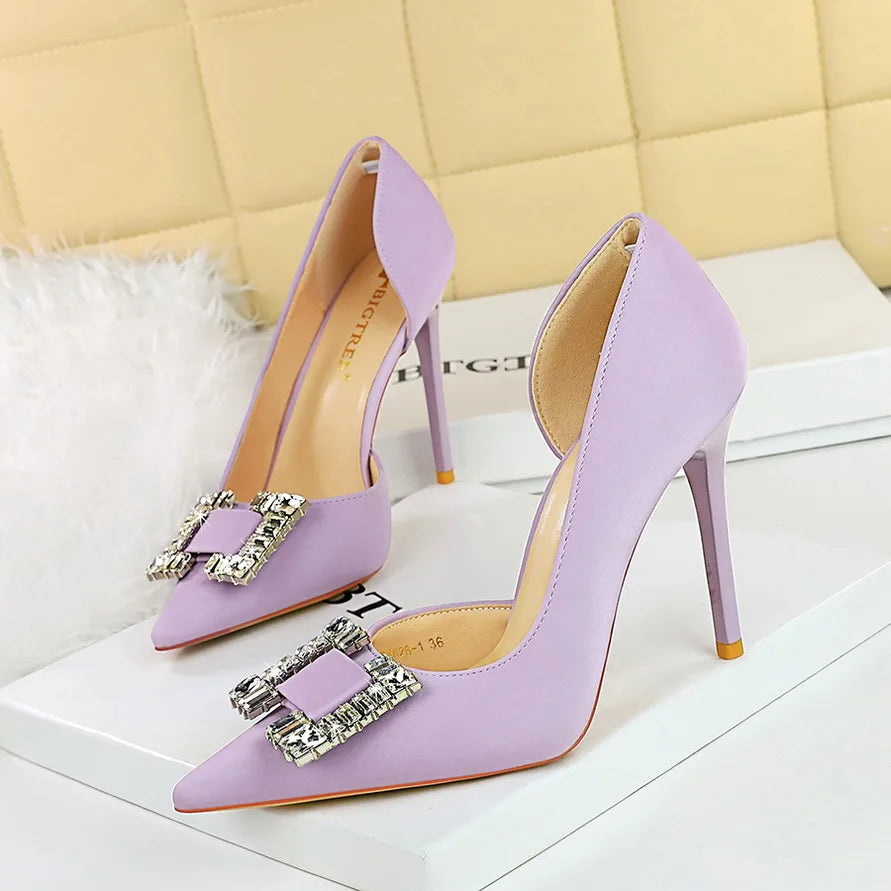 Women 10.5cm High Heels Lady Sexy Stylish Pearl Purple Pumps Female Elegant Pointed Toe Stiletto Heel Shoes