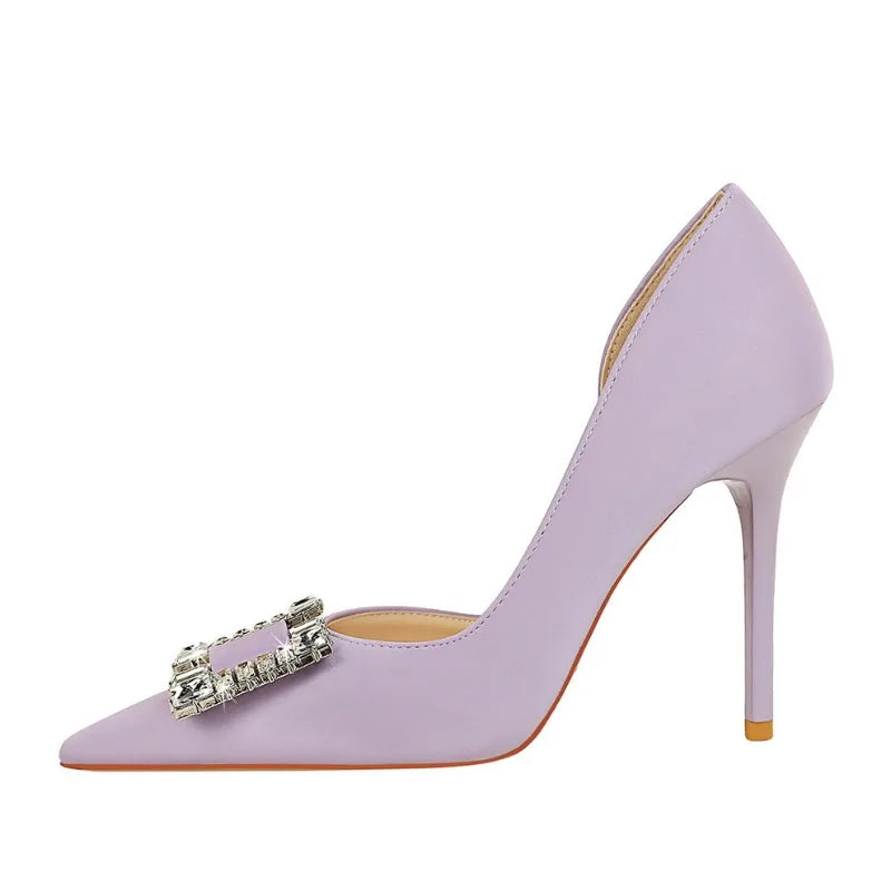 Women 10.5cm High Heels Lady Sexy Stylish Pearl Purple Pumps Female Elegant Pointed Toe Stiletto Heel Shoes