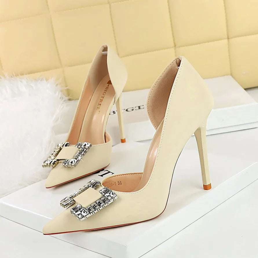 Women 10.5cm High Heels Lady Sexy Stylish Pearl Purple Pumps Female Elegant Pointed Toe Stiletto Heel Shoes