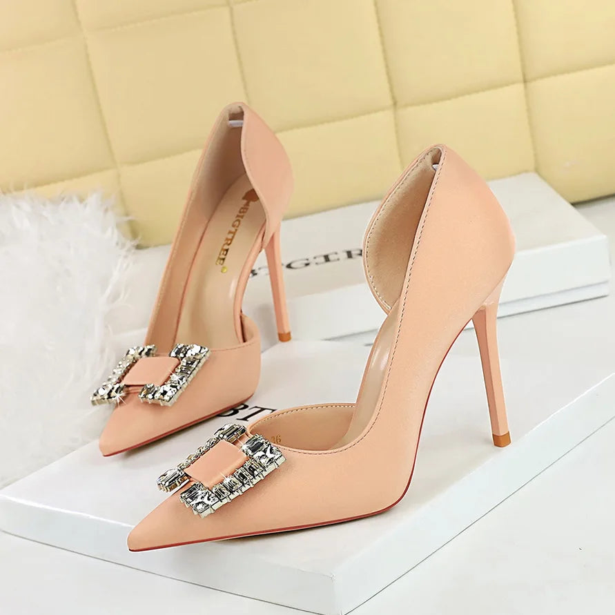 Women 10.5cm High Heels Lady Sexy Stylish Pearl Purple Pumps Female Elegant Pointed Toe Stiletto Heel Shoes