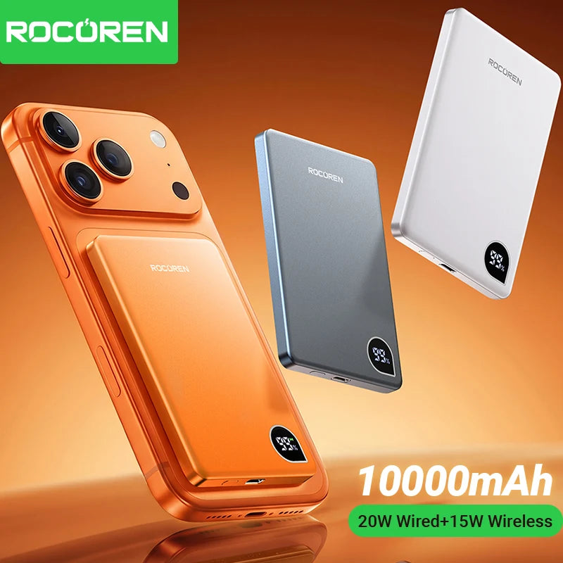 Power Bank Magnética 10000mAh com Carregamento Rápido Sem Fios 20W
