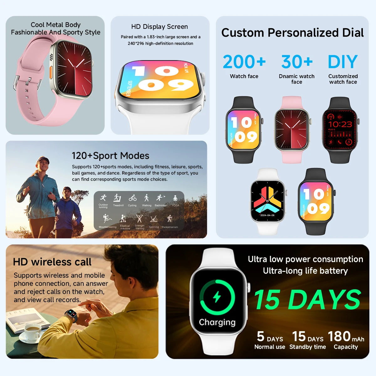Smartwatch HD 1,83” com Chamadas Bluetooth e Monitorização do Sono.