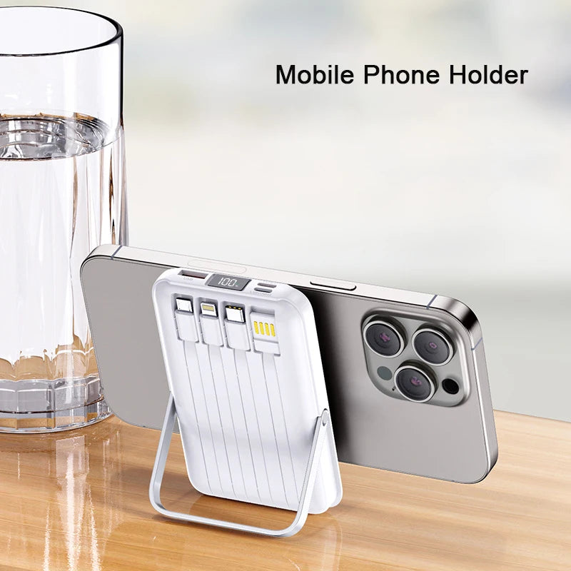 Power Bank Magnética 20.000 mAh – Carregamento Sem Fios com Cabos Integrados e Suporte