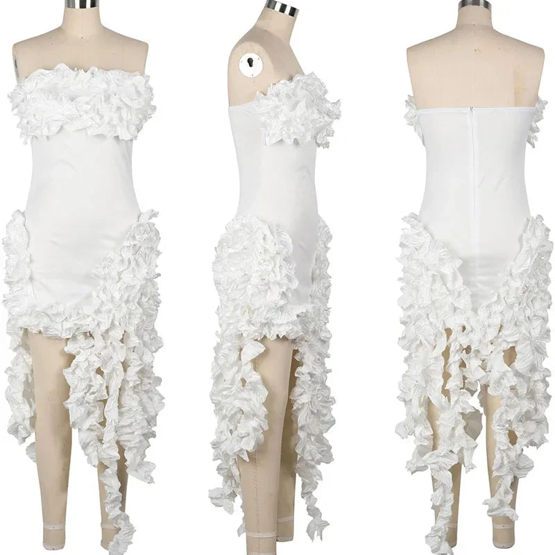 Vestido de Festa com Franjas Elegantes e Alça Assimétrica