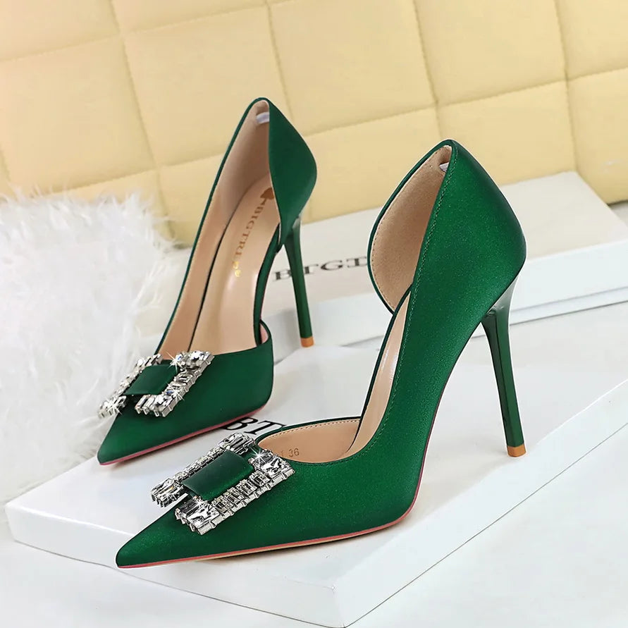 Women 10.5cm High Heels Lady Sexy Stylish Pearl Purple Pumps Female Elegant Pointed Toe Stiletto Heel Shoes