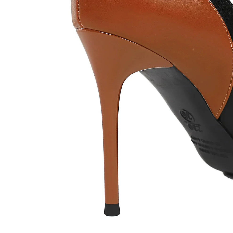 Women Fashion Leather Mix Color 9.5cm High Heels Female Elegant Daily Office Date Shoes Lady Concise Pointed Toe Stiletto Pumps