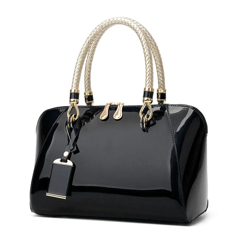 Luxury Designer Handbag Shiny Leather Boston Bag 2024 Fashion New Blue Red Black Beige Pink Bags for Women