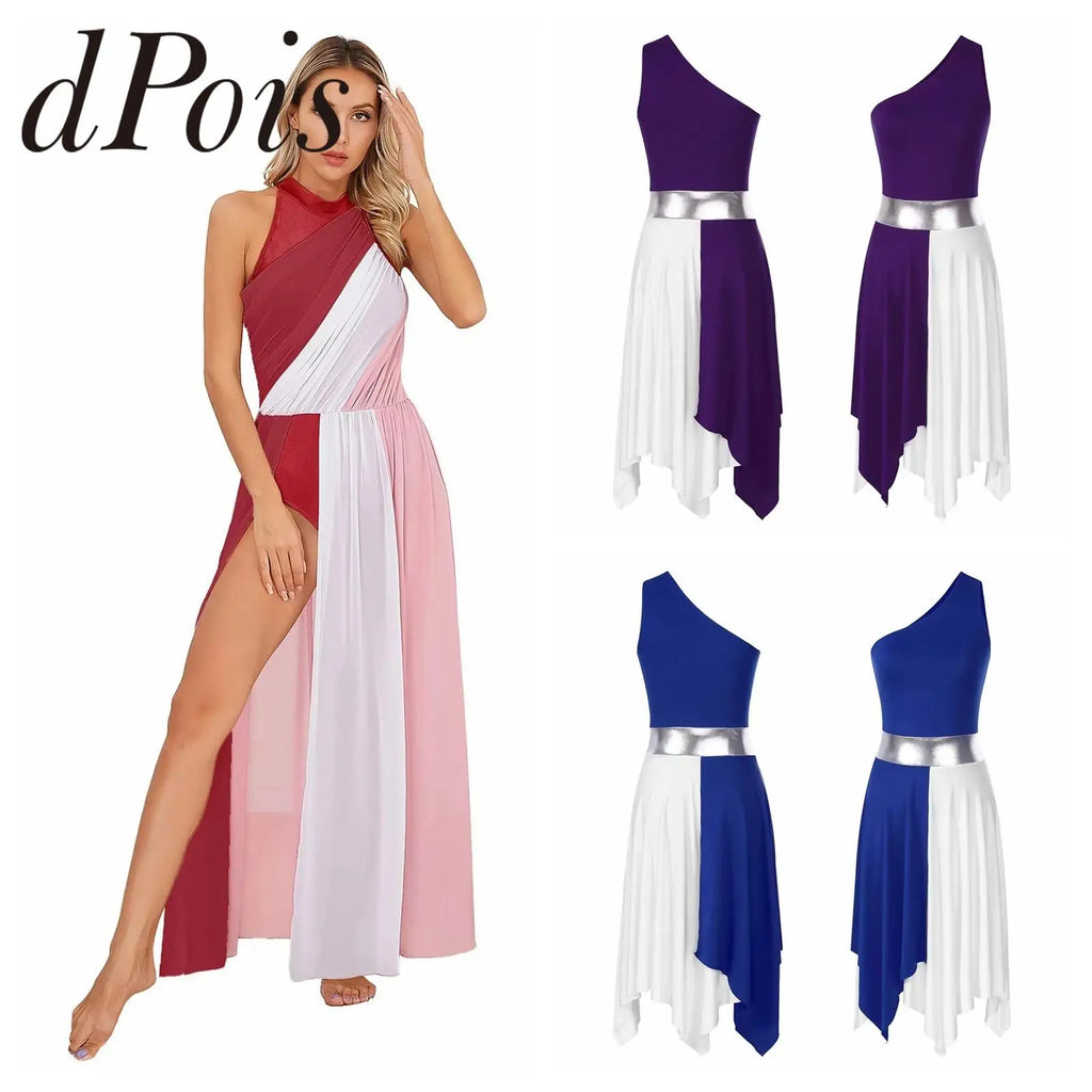 Vestido Elegante Maxi para Mulher com Decote Assimétrico e Cintura Marcada