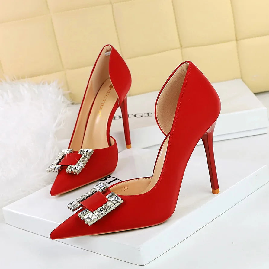 Women 10.5cm High Heels Lady Sexy Stylish Pearl Purple Pumps Female Elegant Pointed Toe Stiletto Heel Shoes